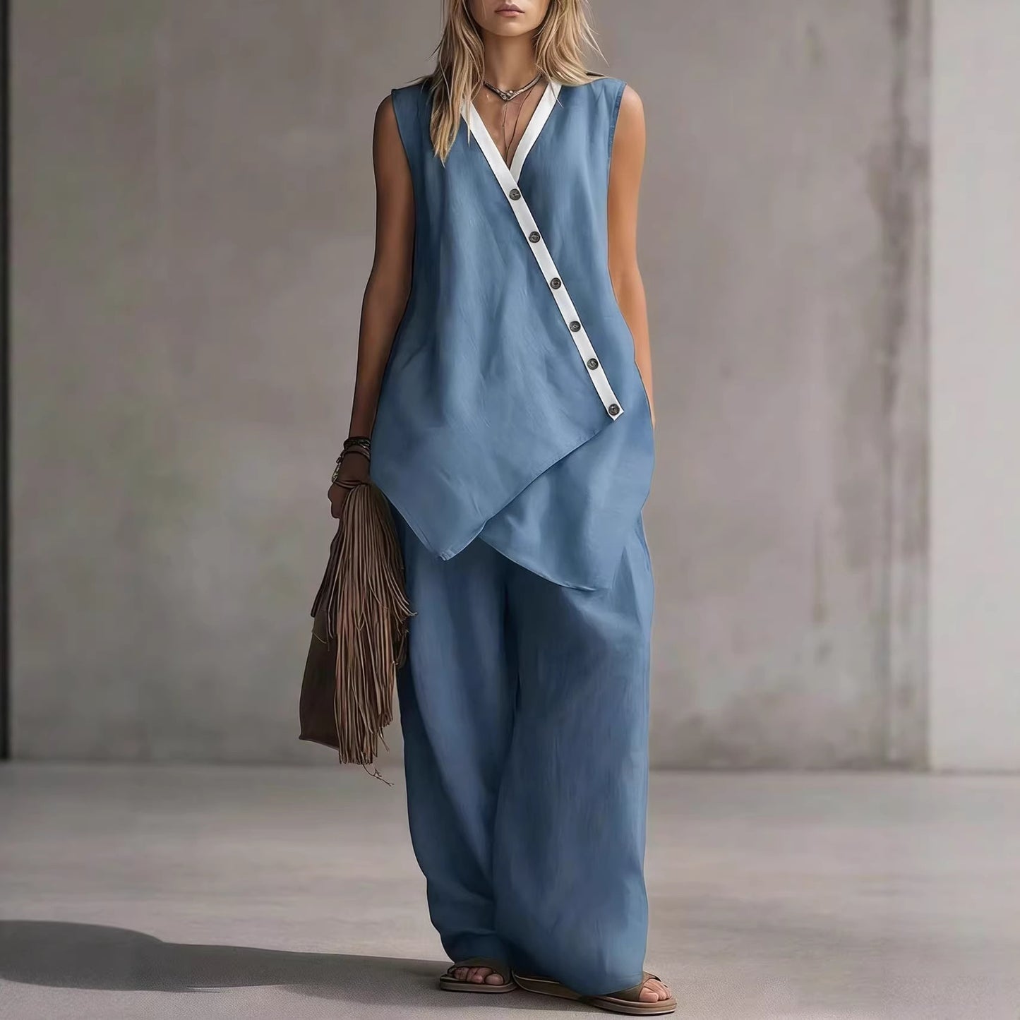 Popular Bohemian Irregular Button Wide Leg Suits