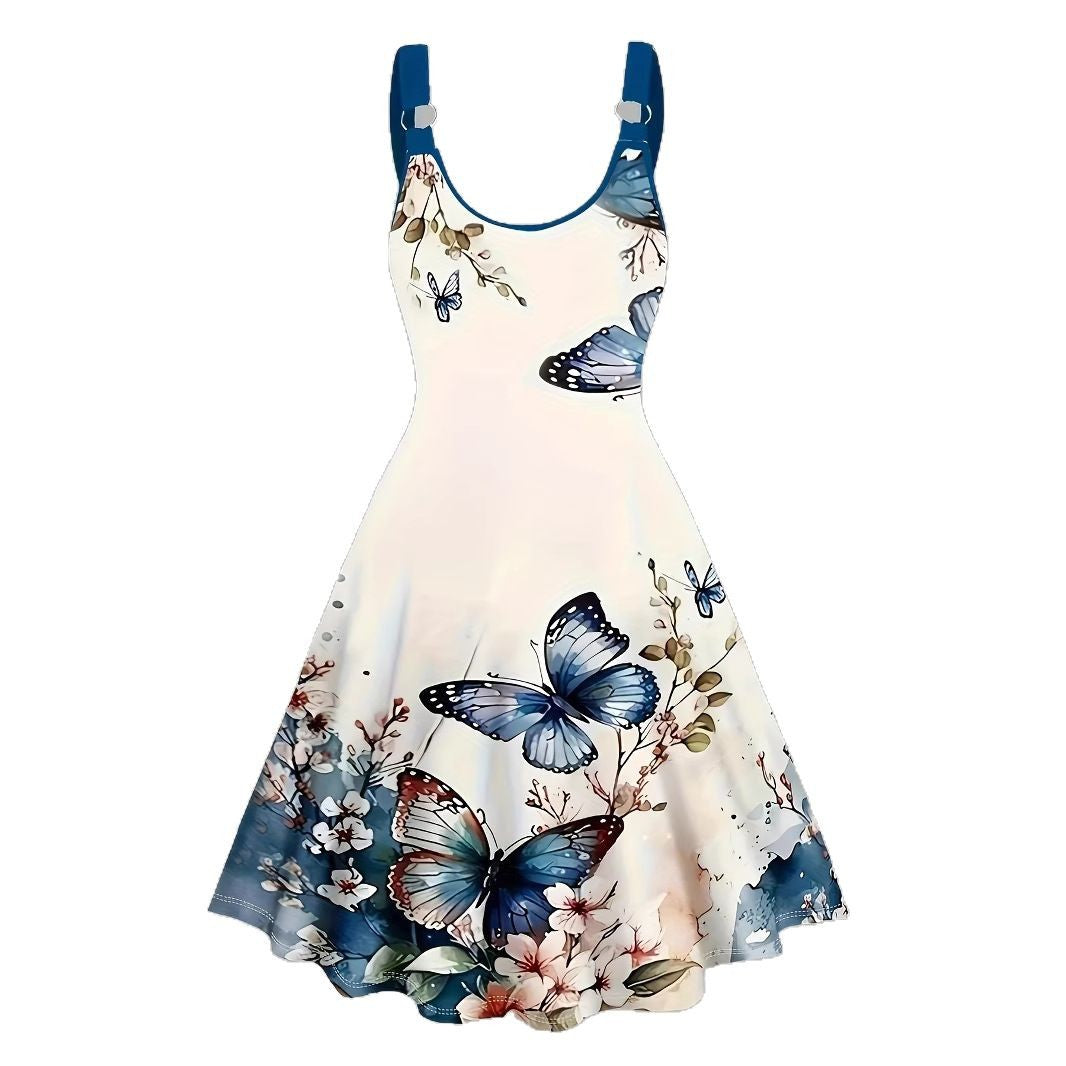 Women's Fashion Wear Summer Sexy Three-dimensional Butterfly Printing Dress