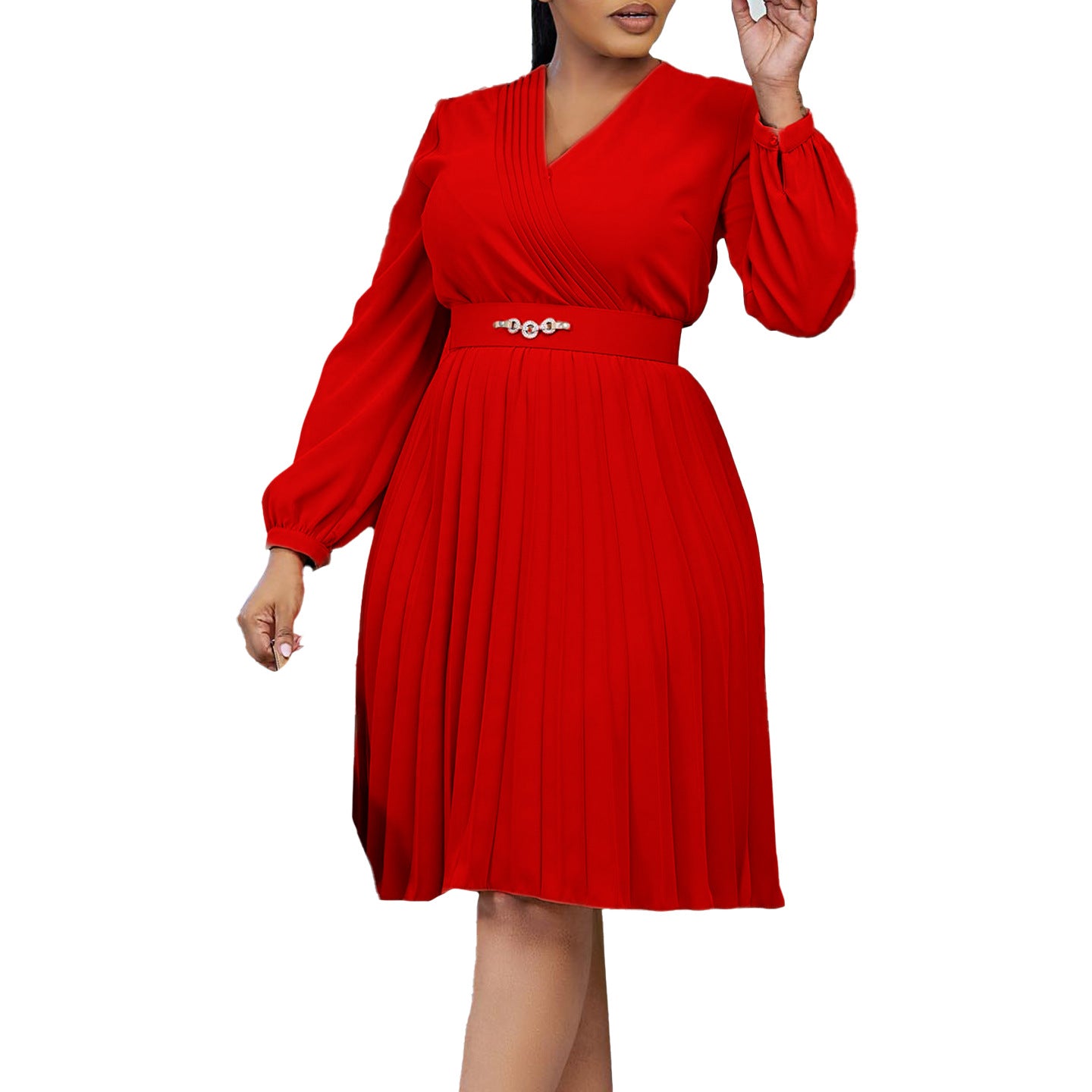 Fashion Elegant Solid Color Pleated African Dresses