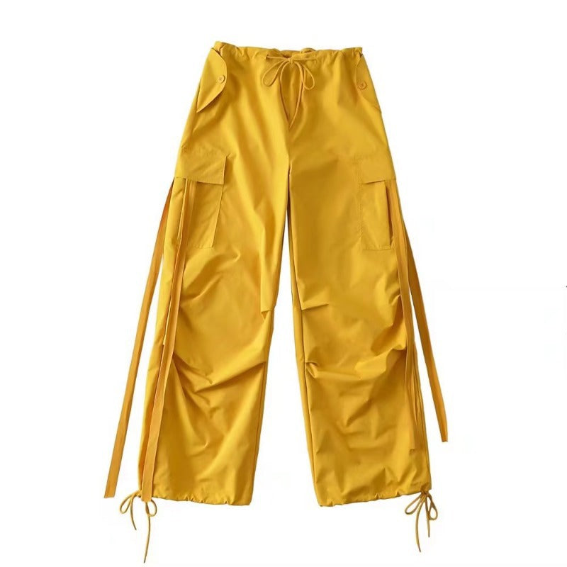 Women's Waist Casual Long Feet Lace Up Pants