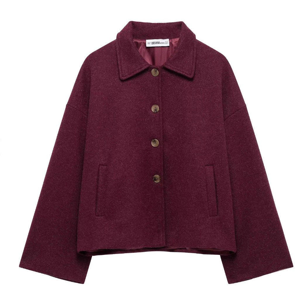 Women's Stylish Lapel Button Loose Woolen Jackets