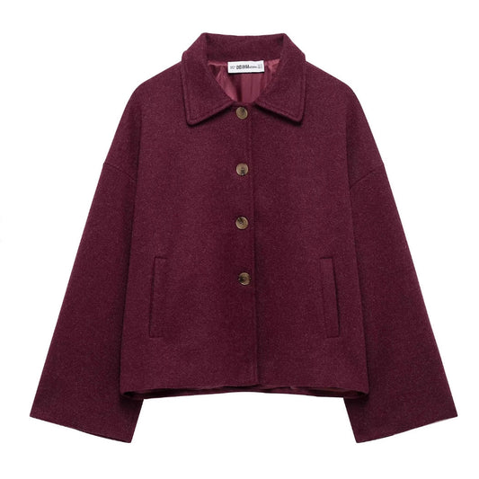 Women's Stylish Lapel Button Loose Woolen Jackets