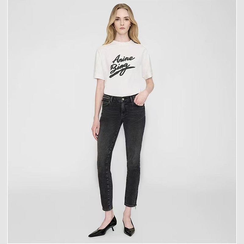 Women's Front Printed Classic Letter Patchwork Round Blouses