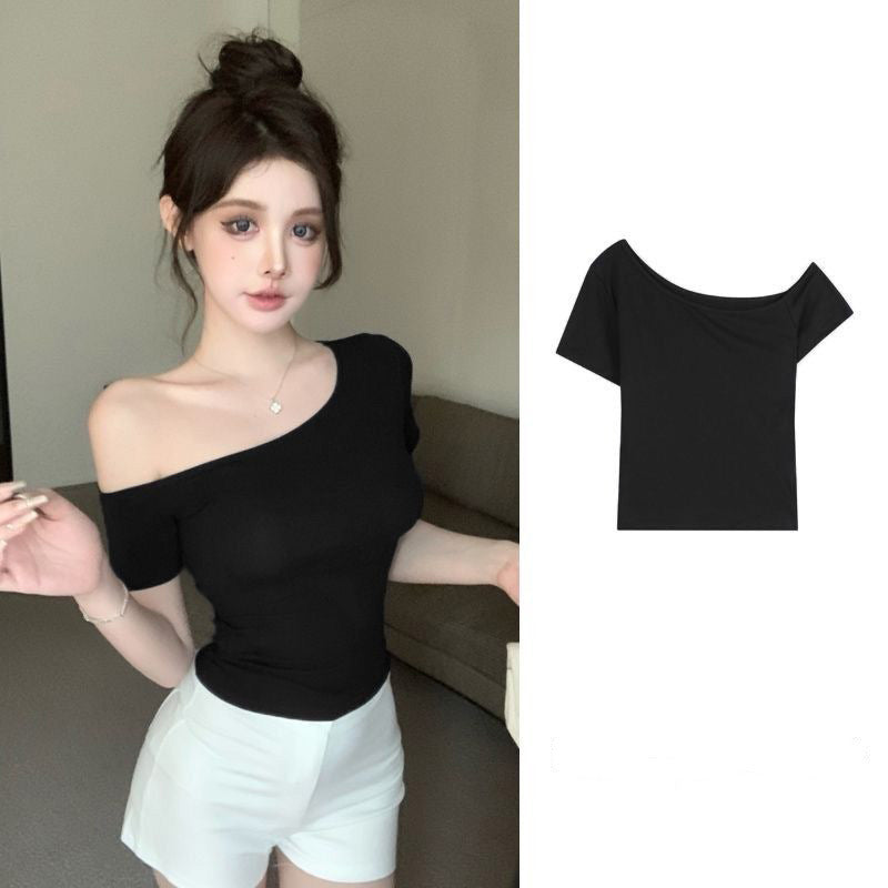 Simple Pure Style Elegant Sexy Hot Exposed Shoulder Women's T-shirt