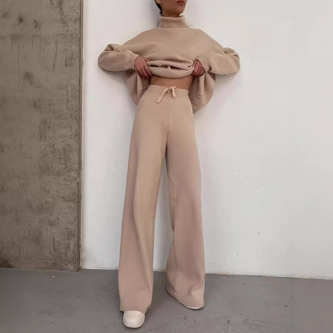 Long Sleeve Brown Temperament Wide Leg Loose High Collar Pants