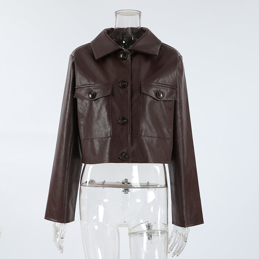 Women's Retro Leather Autumn Loose Slimming Locomotive Shorts
