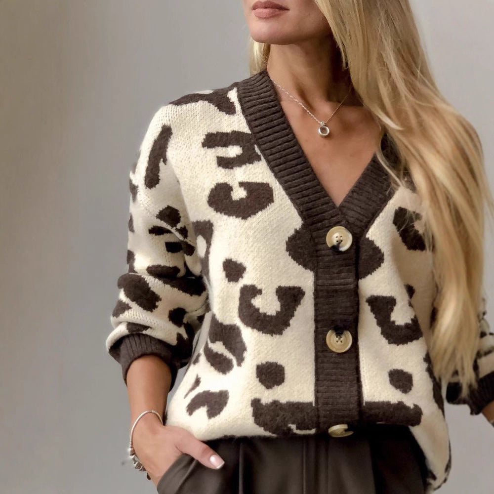 Women's Autumn Idle Style Korean Loose Leopard Knitwear
