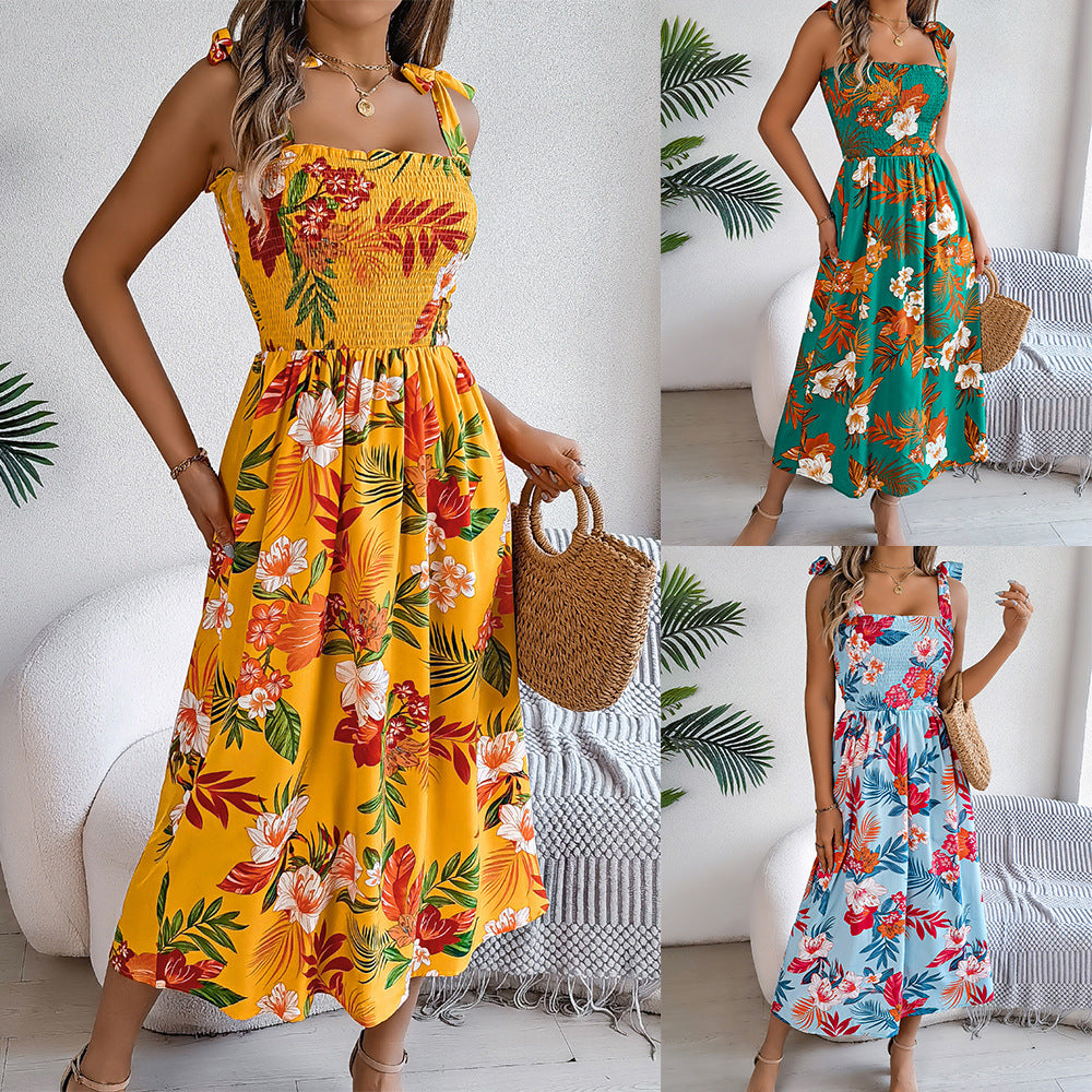 Women's Flower Waist Suspender Vacation Beach Dress