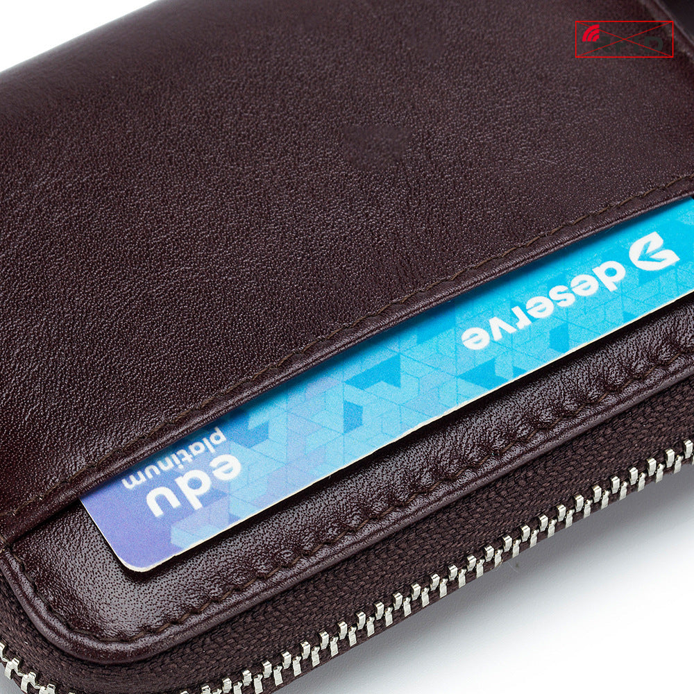 Men's Leather First Layer Cowhide Zipper Organ Card Holder