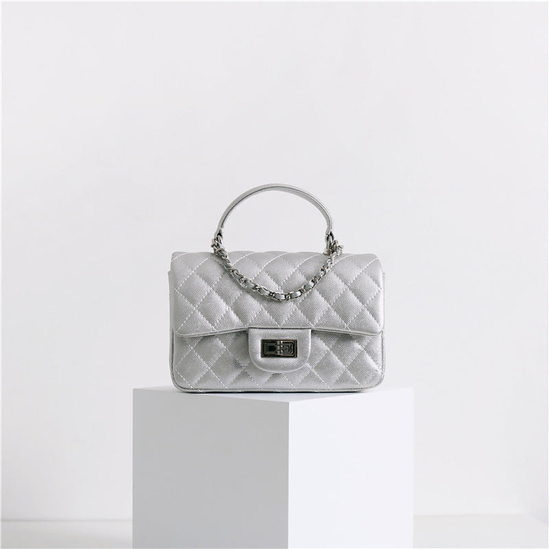 Women's Portable Diamond Pattern Trendy Genuine Leather Sheepskin Bags