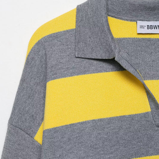 Women's Autumn Lapel Long Sleeve Color Matching Knitwear