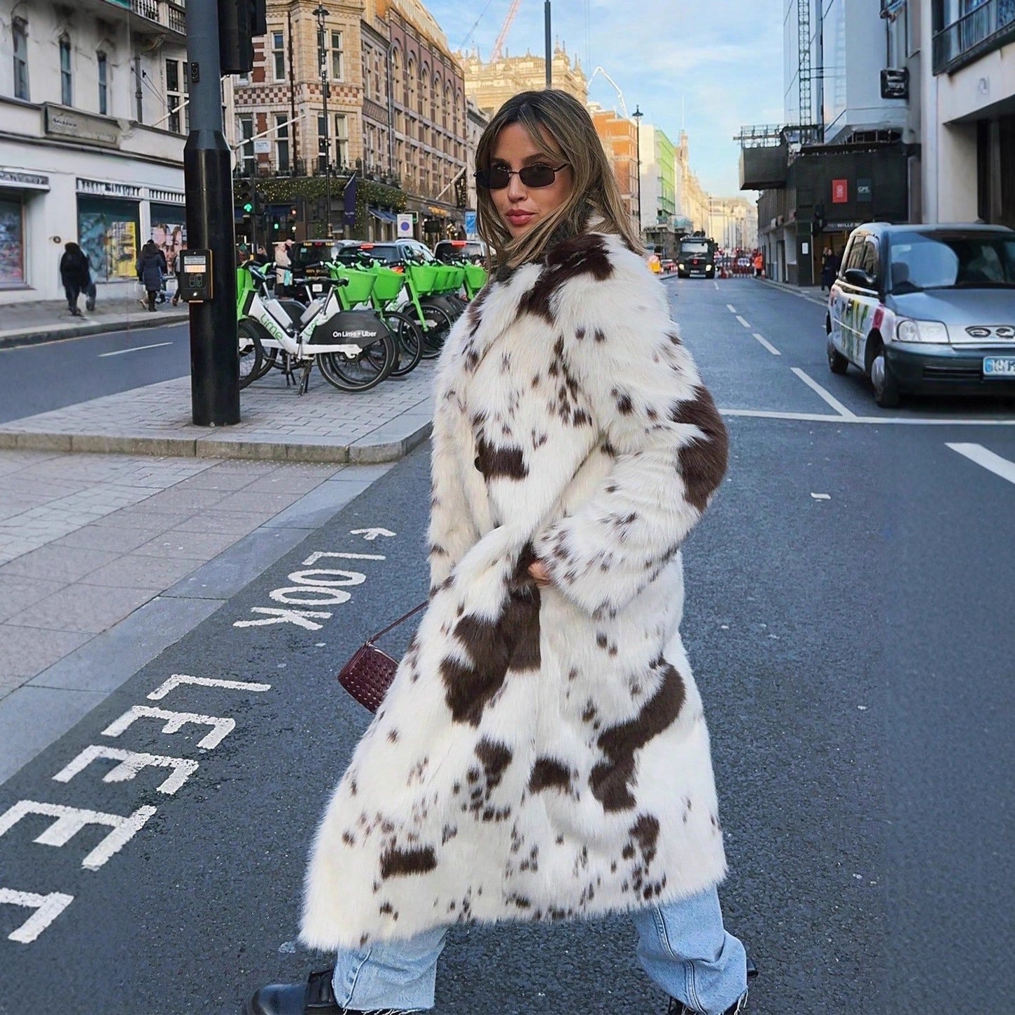 Women's Contrast Color Animal Pattern Imitation Fur High-grade Coats