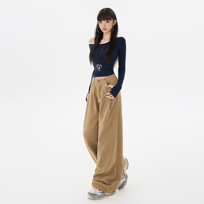 Women's Preppy Style Corduroy Trousers High Waist Pants