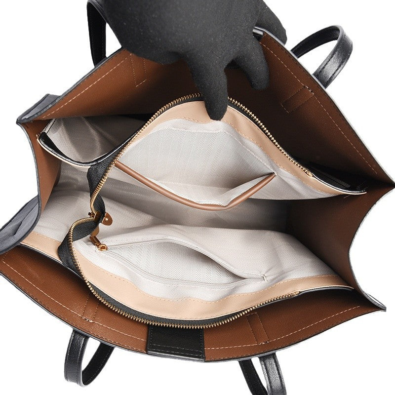 Women's Double Front Cowhide Leather Simple Elegant Tote Bags