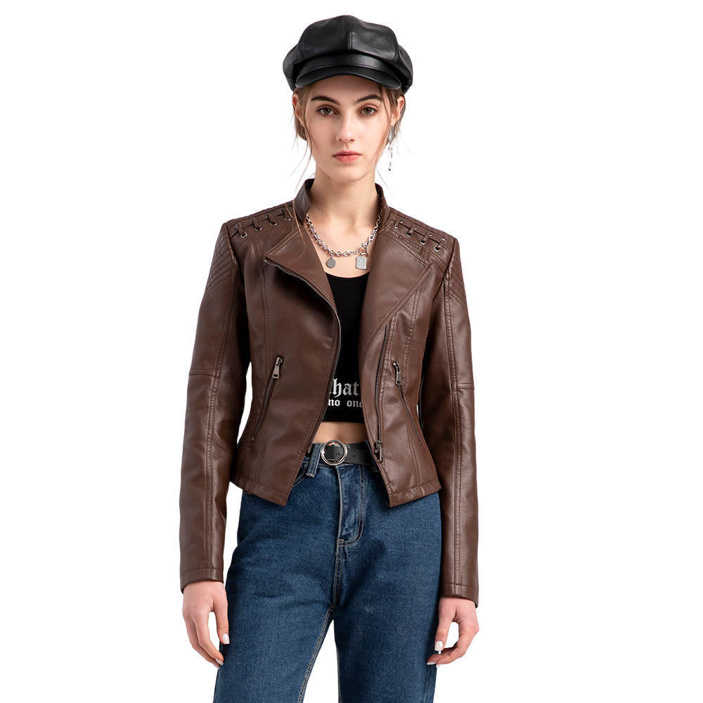 Women's European Leather Slim Thin Ladies Motorcycle Jackets