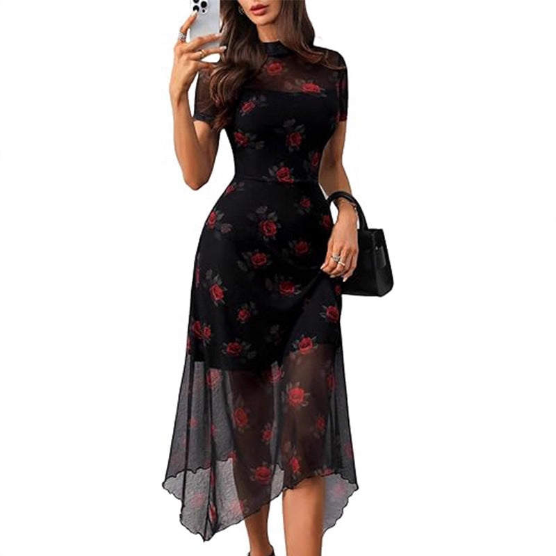 Floral Vintage Irregular Mid-length Dress Summer Dresses