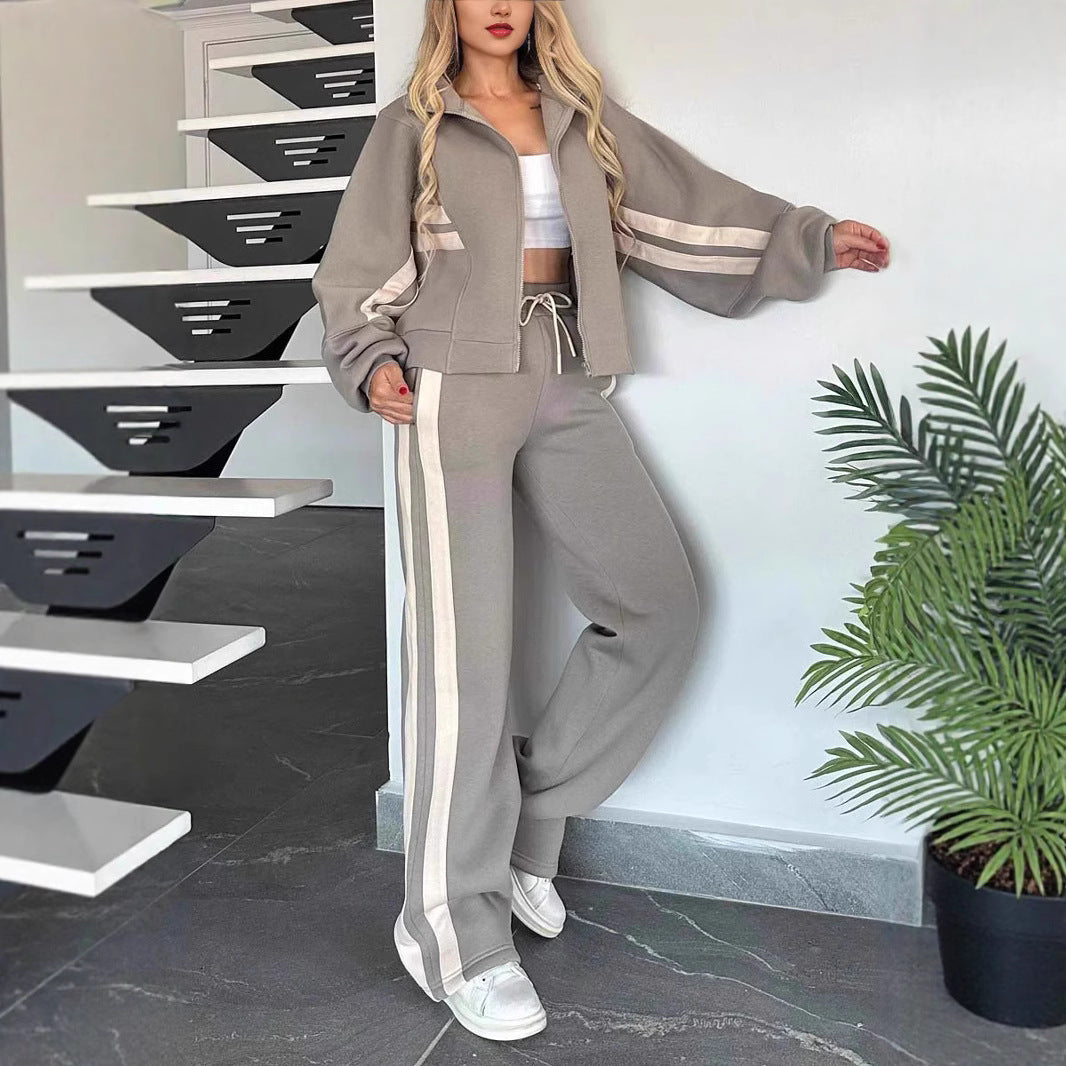 Women's Autumn Striped Zipper Leisure Sports For Suits