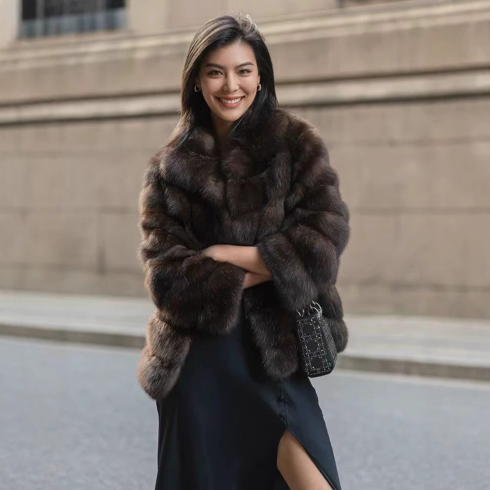 Starry Sky Zibeline Imitation Fur Stand Coats