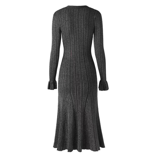 Thin Glittering Line V Single-breasted Flared Dresses