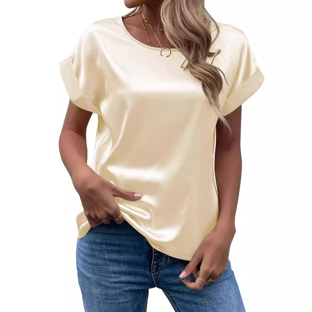 Women's Short-sleeved Satin Shirt Loose-fitting Casual Women's T-shirt