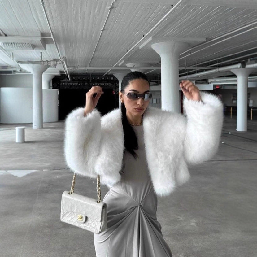 Elegant Lapel Fur Female Fluffy Soft Coats