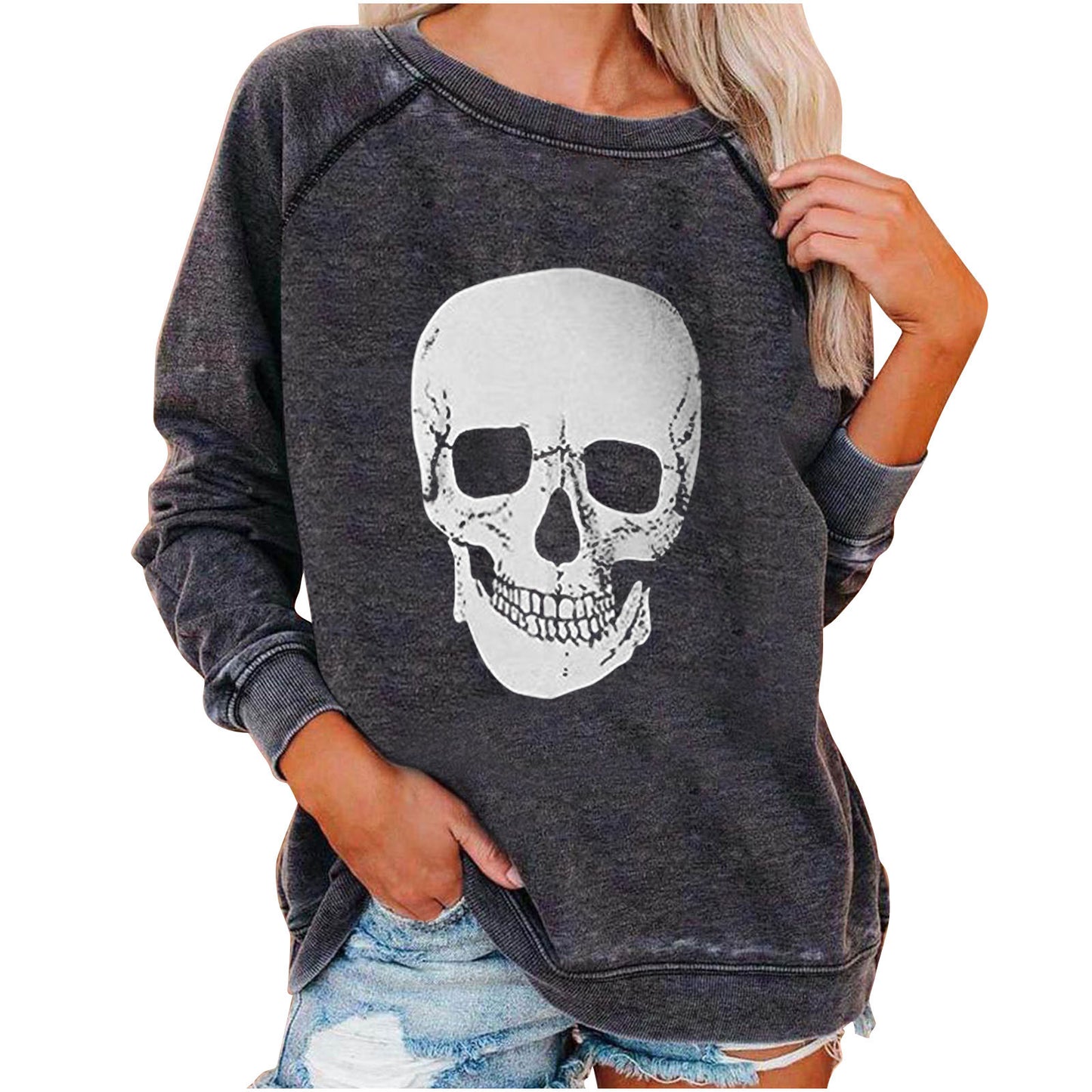Women's Winter Loose Halloween Skull Funny Printed Women's Sweater, Sweater