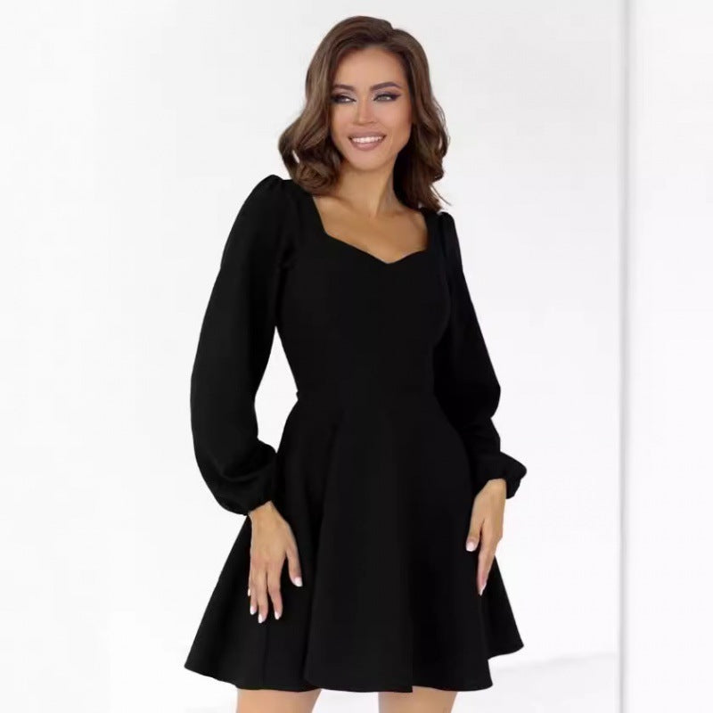 Women's Fashion Casual Solid Color Long-sleeved Bubble Dress