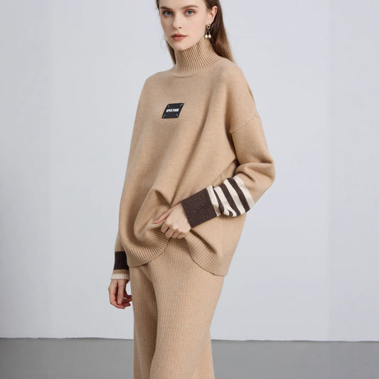 Women's Neck Loose Pullover Vintage Contrast Color Sweaters