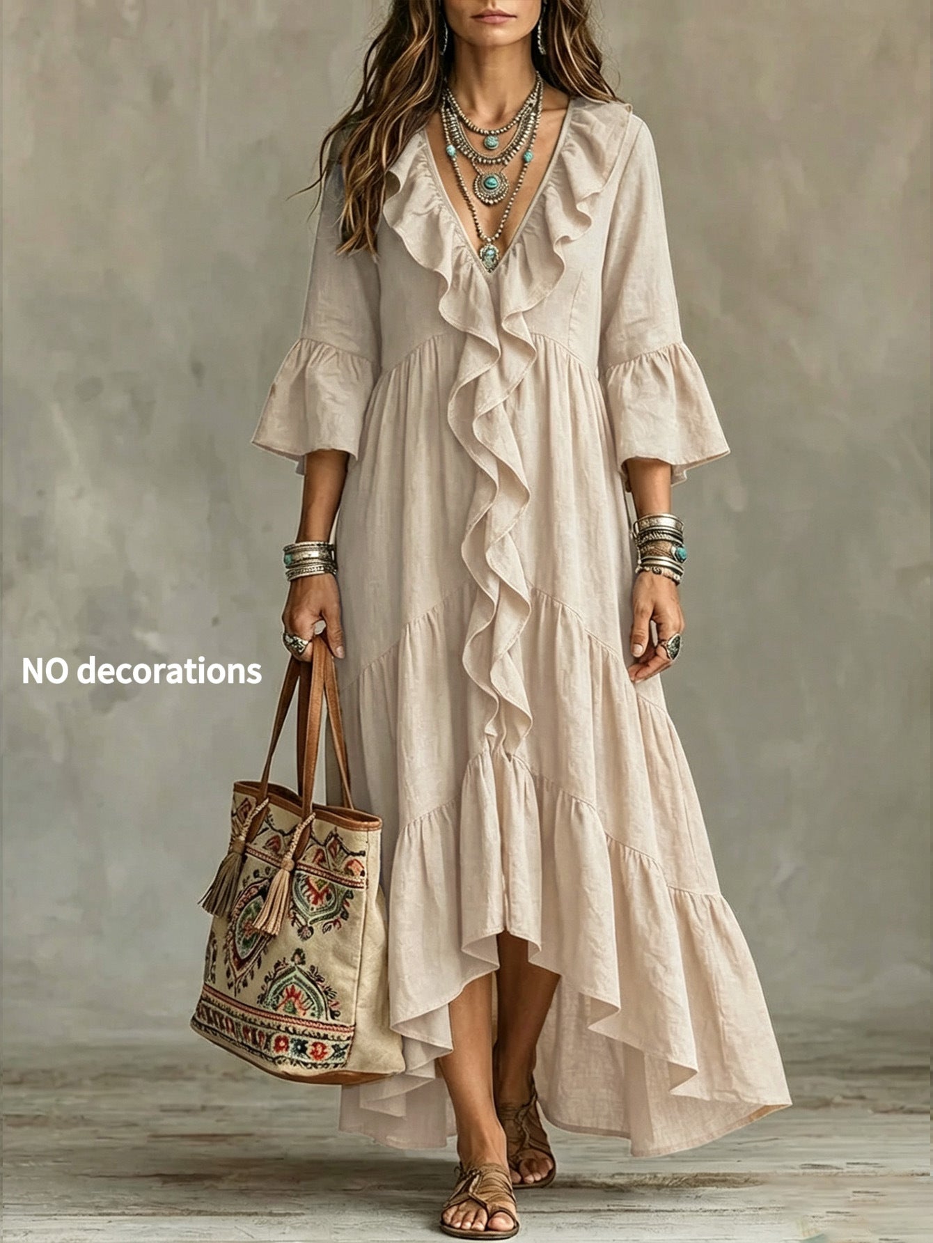 Autumn Casual Flare Sleeve Ruffled Vintage Dress