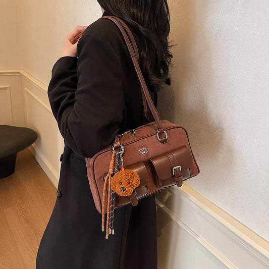 Women's Matte Stitching Portable Bowling Underarm Large Shoulder Bags