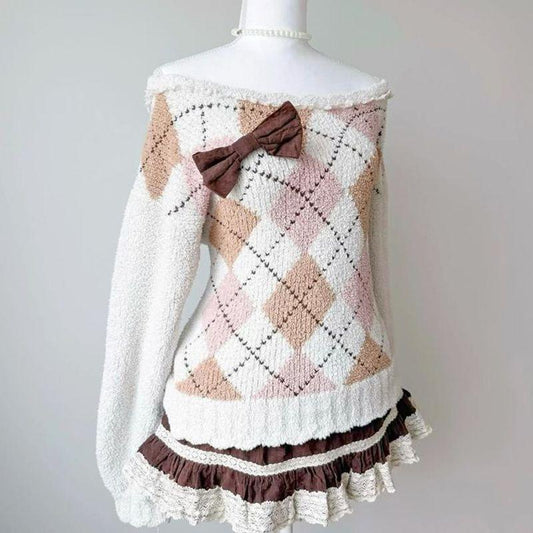 Women's Diamond Plaid Classic Retro Knitted Contrast Sweaters