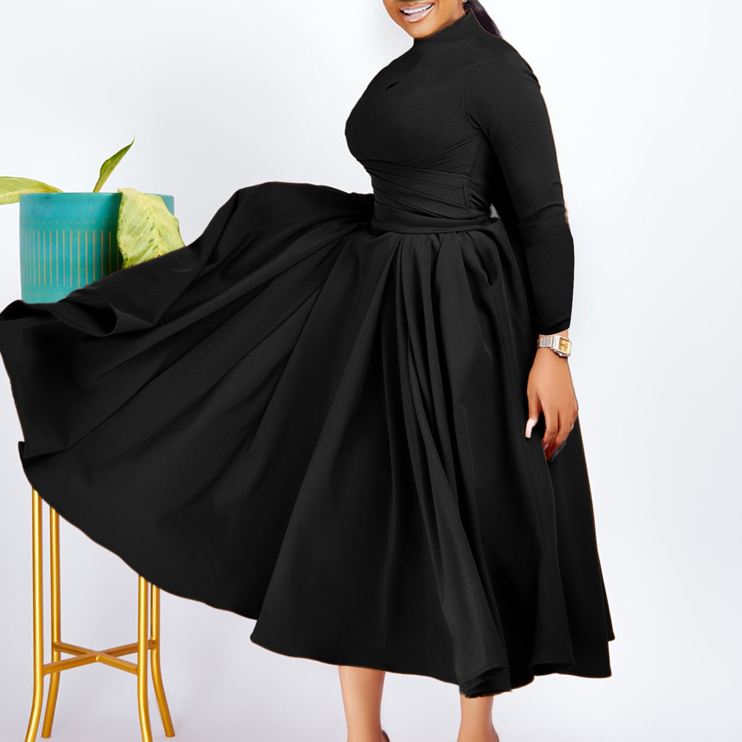 Women's Fashion Elegant Pleated African Large Swing Dresses