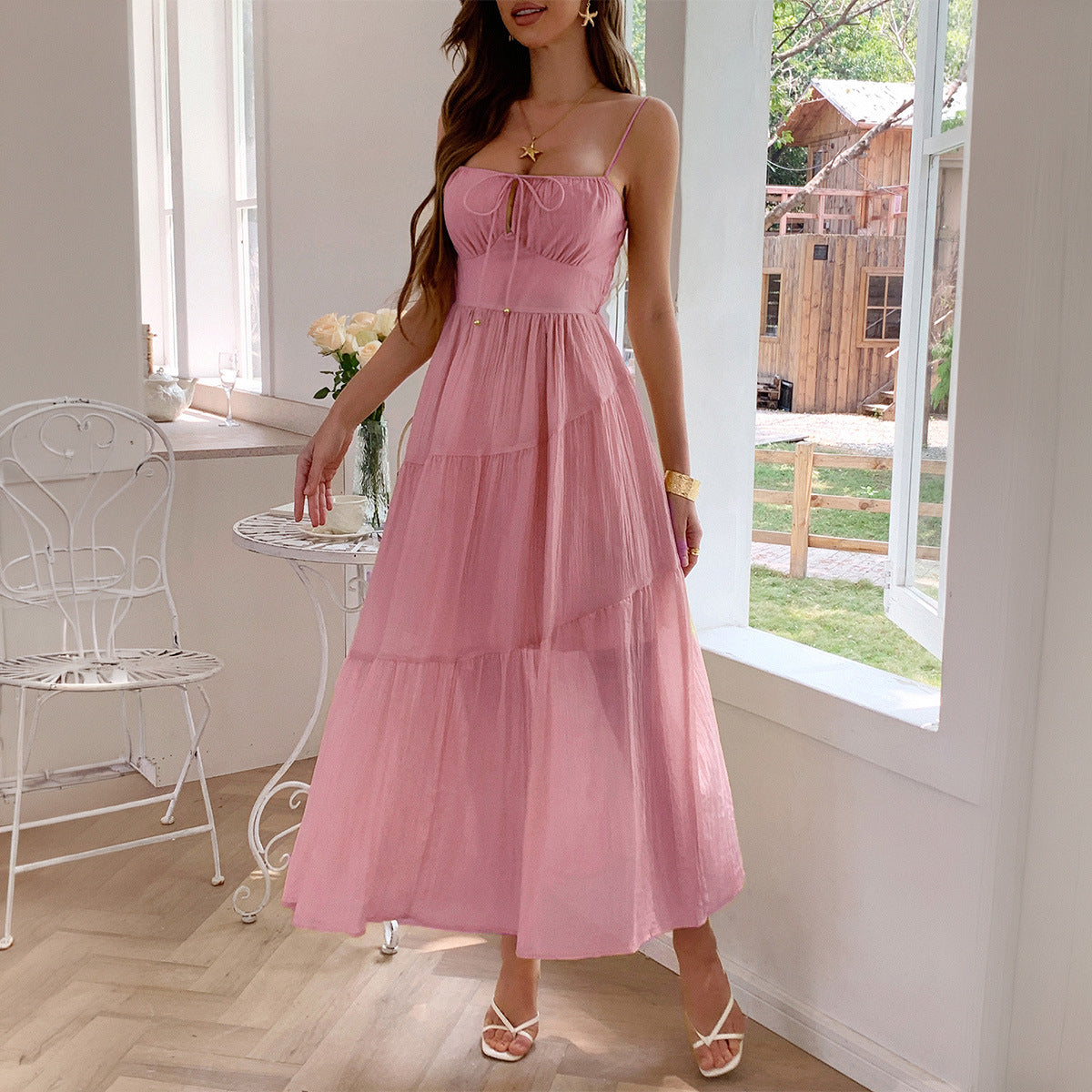 Women's Elegant Vacation Style Solid Color High Waist Dress