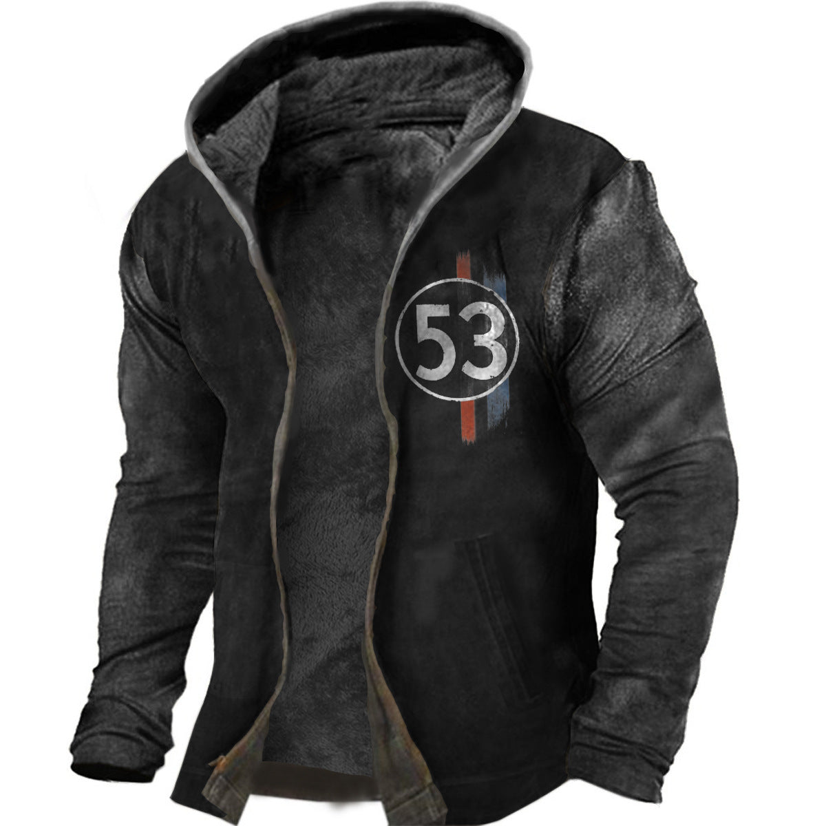 Men's Winter Hooded Printed Versatile Loose Veet Coats
