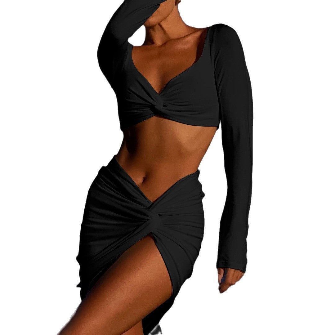 Women's Long Sleeve Summer Sexy Tight High Waist Slit Suits