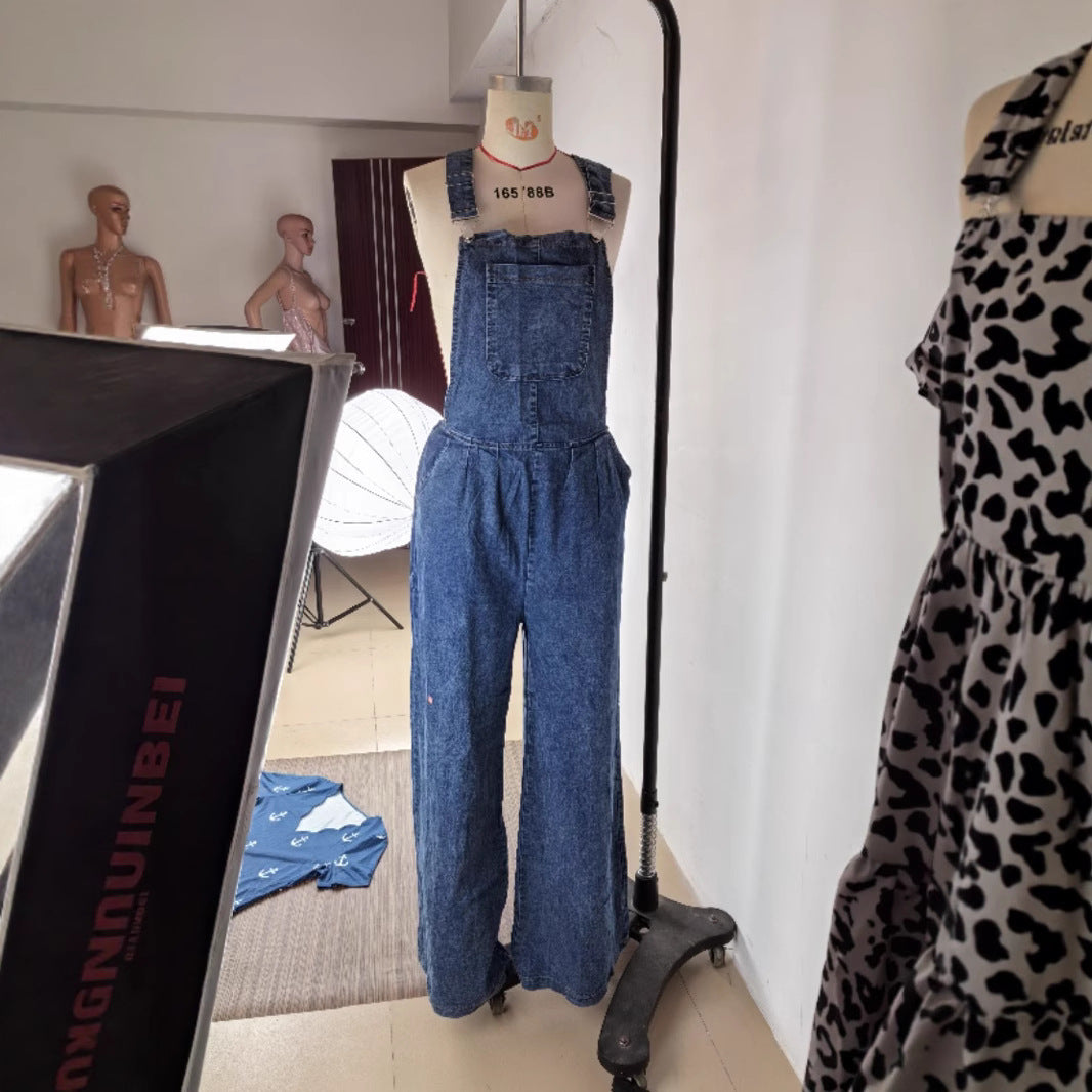 Women's Summer Loose Side Pocket Sleeveless Denim Jeans