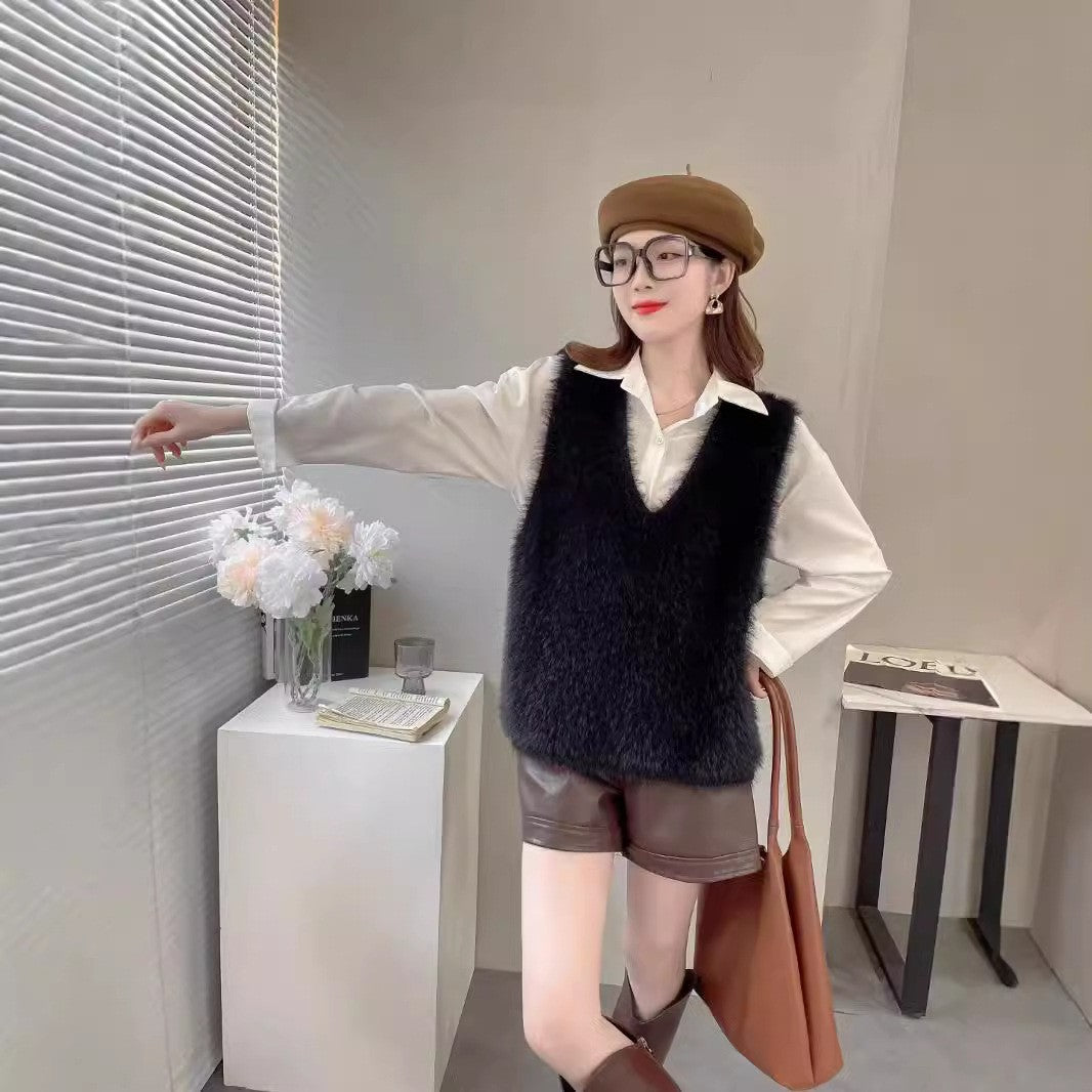 Women's Knitted Solid Color Pullover Sleeveless Fashionable Women's Vest