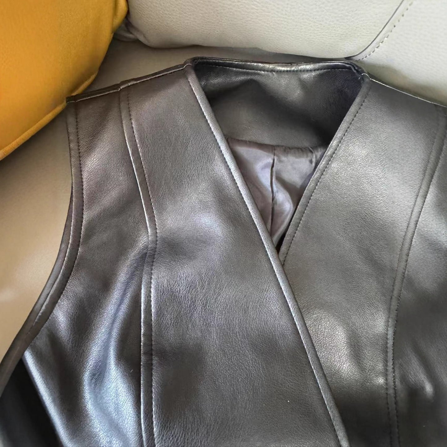 Women's Black Leather Sleeveless Slim Adjustable Belt Bandage Dress Basic Vests