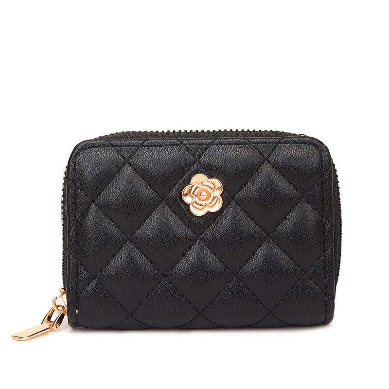 Camellia Rhombus Female Simple Zipper Driving License Card Holder