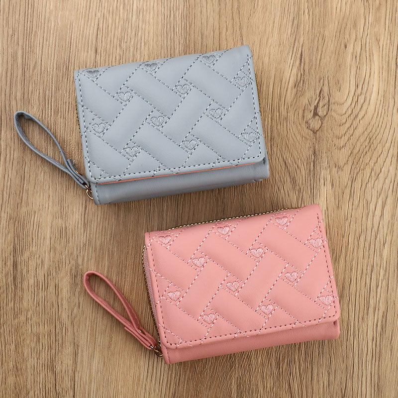 Women's Short Simple Embroidered Love Multiple Slots Ladies Wallets