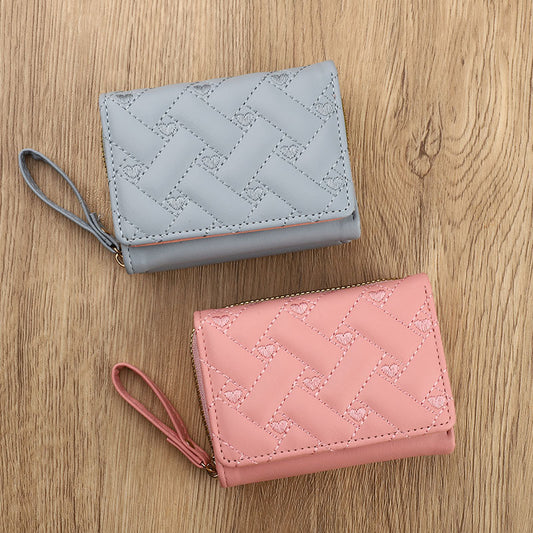 Women's Short Simple Embroidered Love Multiple Slots Ladies Wallets