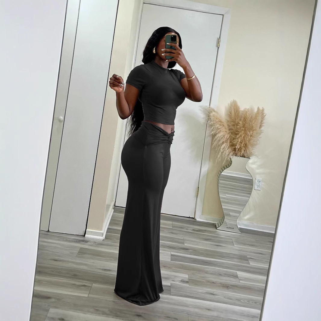 High Waist Slimming Wide Leg Solid Color Suits