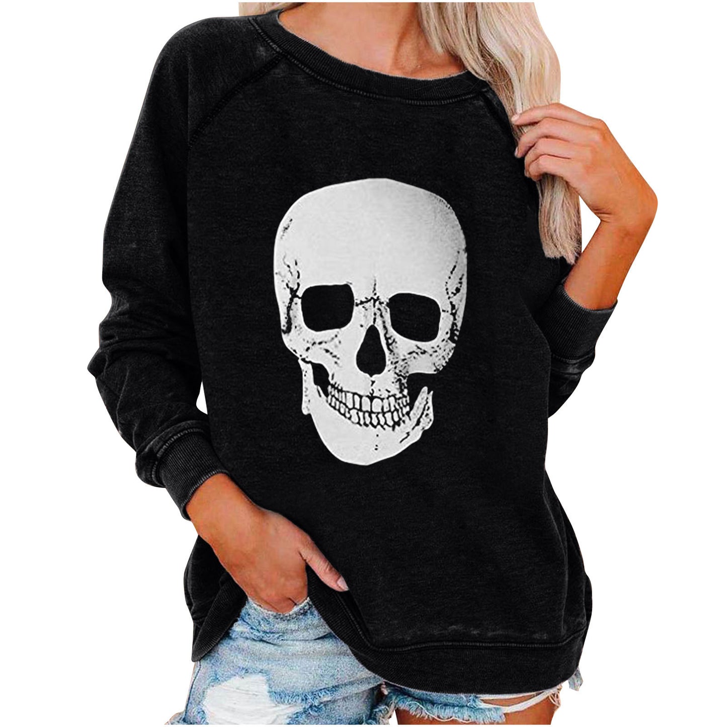 Women's Winter Loose Halloween Skull Funny Printed Women's Sweater, Sweater