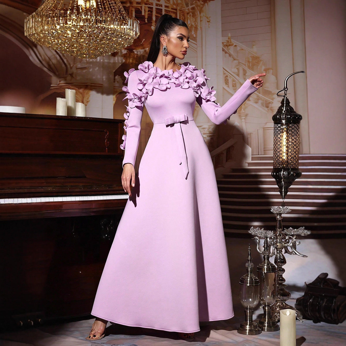 Women's Flower A- Line Dress Autumn Patchwork Dresses