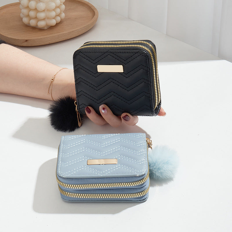 Double Layer Zipper Fashion Embroidery Plush Ladies Wallets