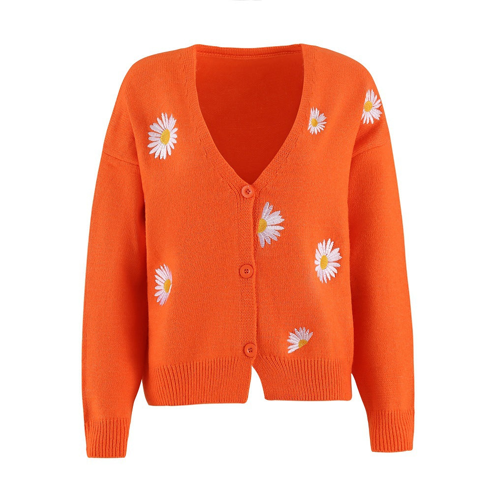 Women's Knitted Single-breasted King Whyte Embroidered Sweaters