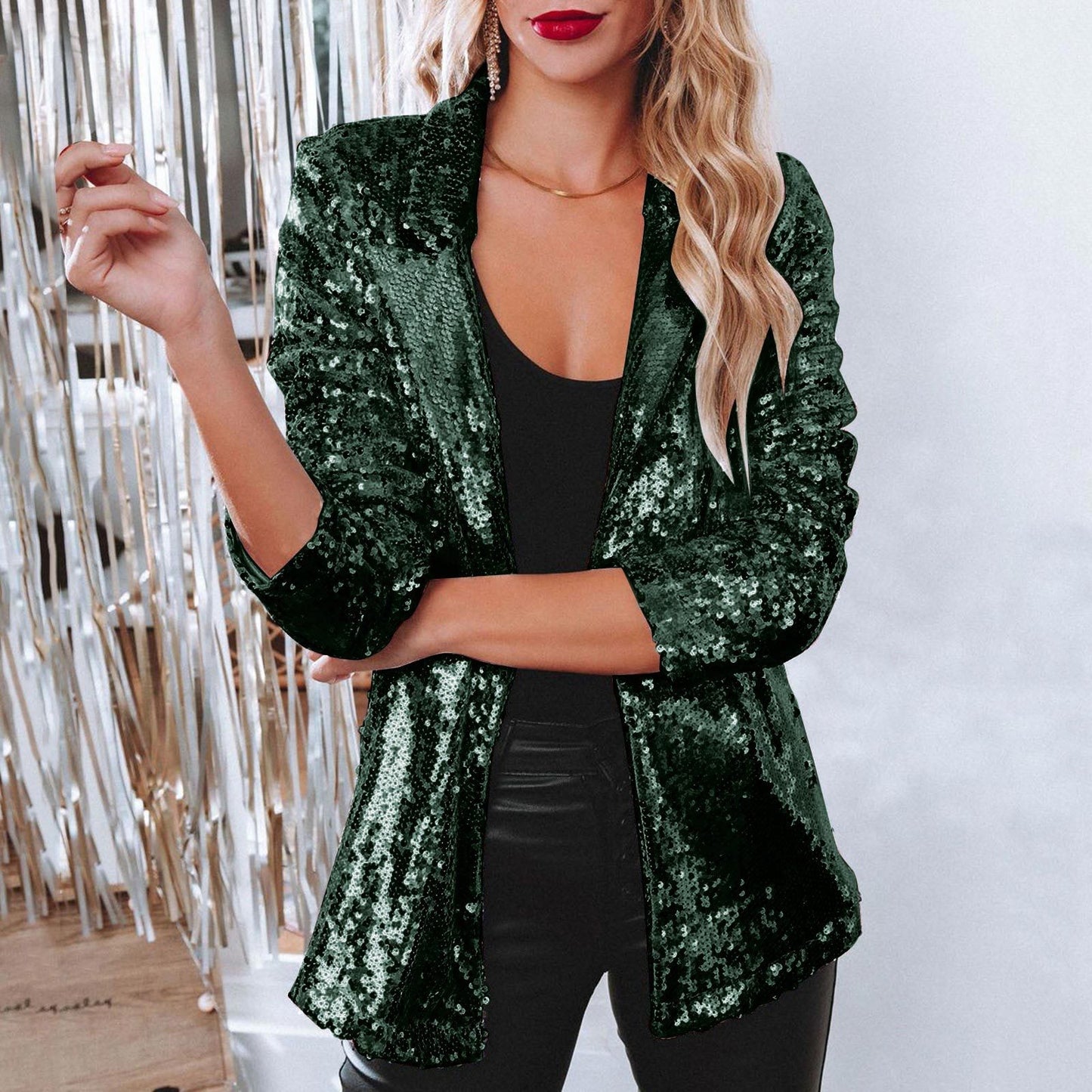 Casual Sequin Sequined Long Sleeve Commute Coats