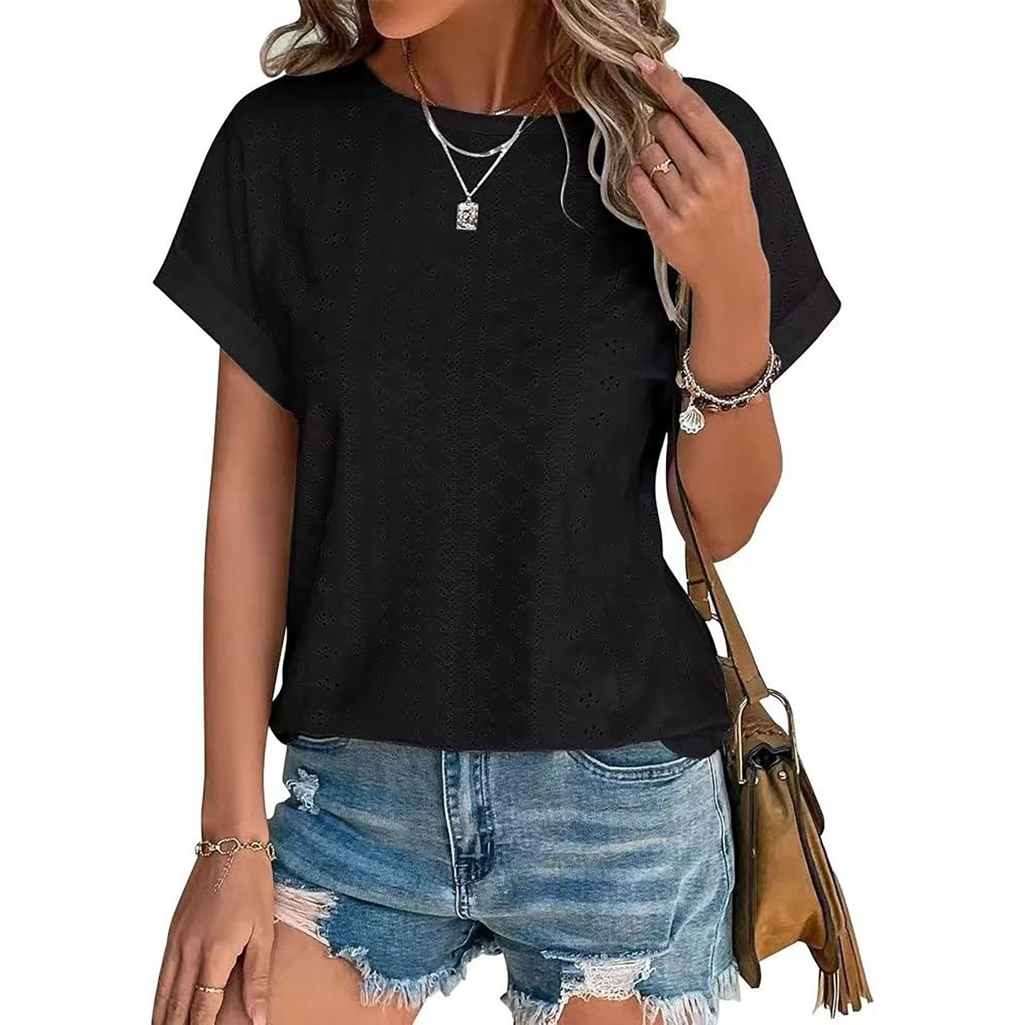 Women's Solid Color Round Neck Loose Sleeve Women's T-shirt