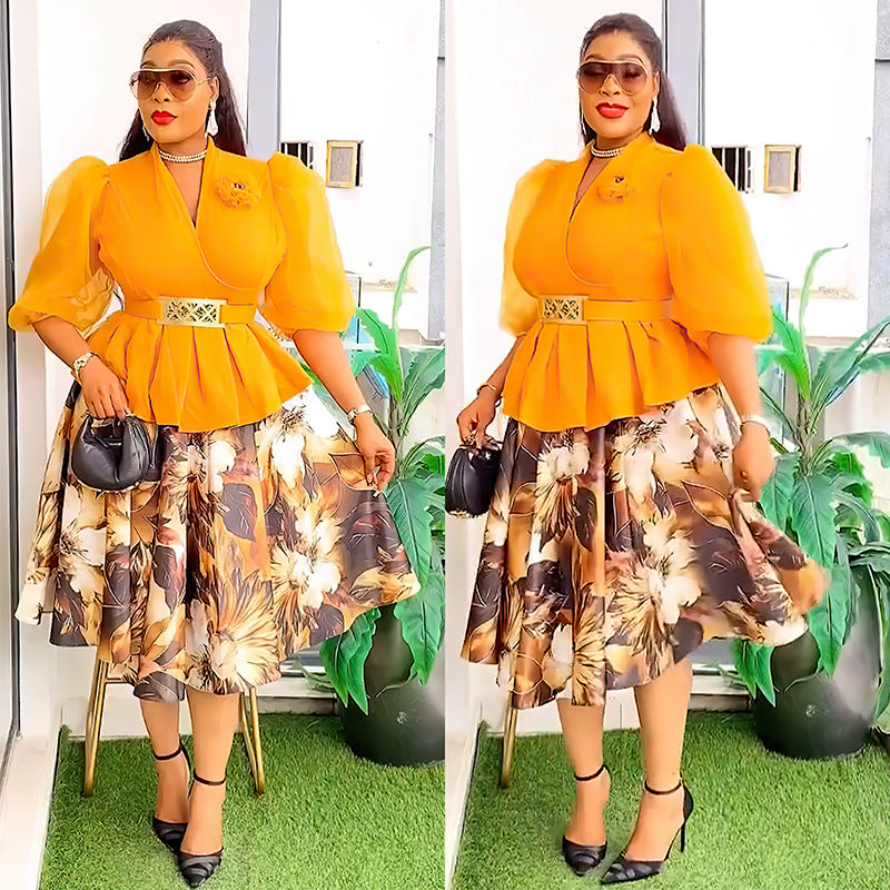 Women's African Wear Chiffon Two-piece Printed Dress Suits