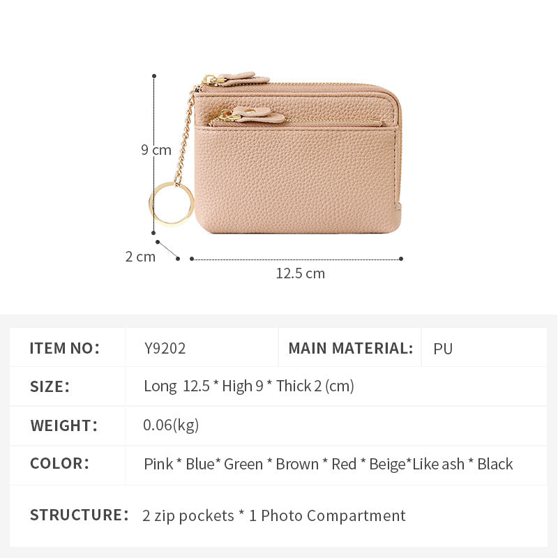 Women's Zipper Short Leather Carry-on Pendant Earphone Ladies Wallets